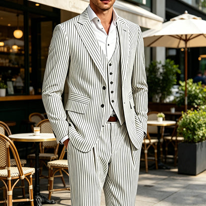 Pinstripe Notched Lapel Slim Suit
