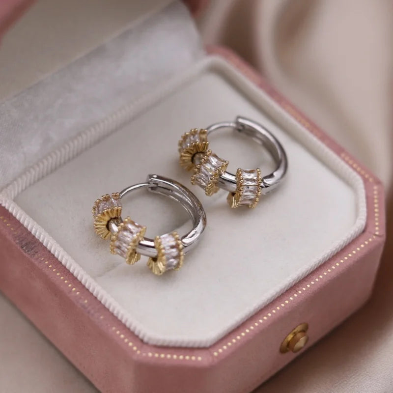 Two-Tone Zircon Ball Hoop Earrings