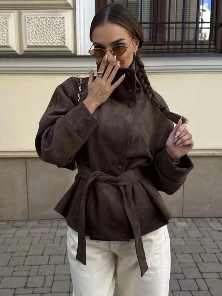 Belted Faux Suede Jacket