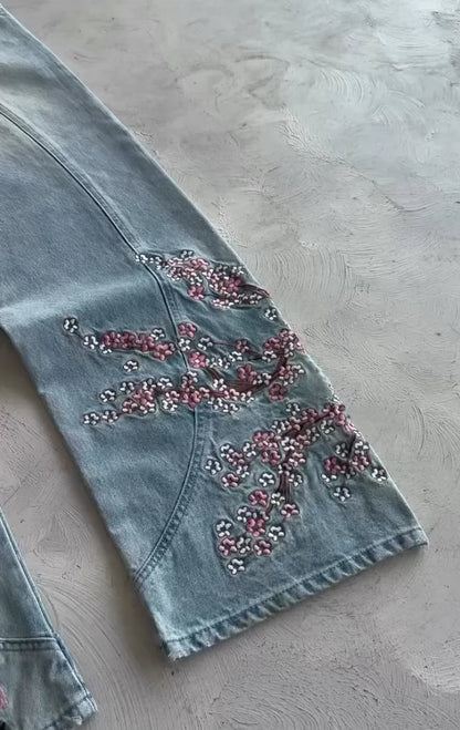 Embroidery Cargo Jeans