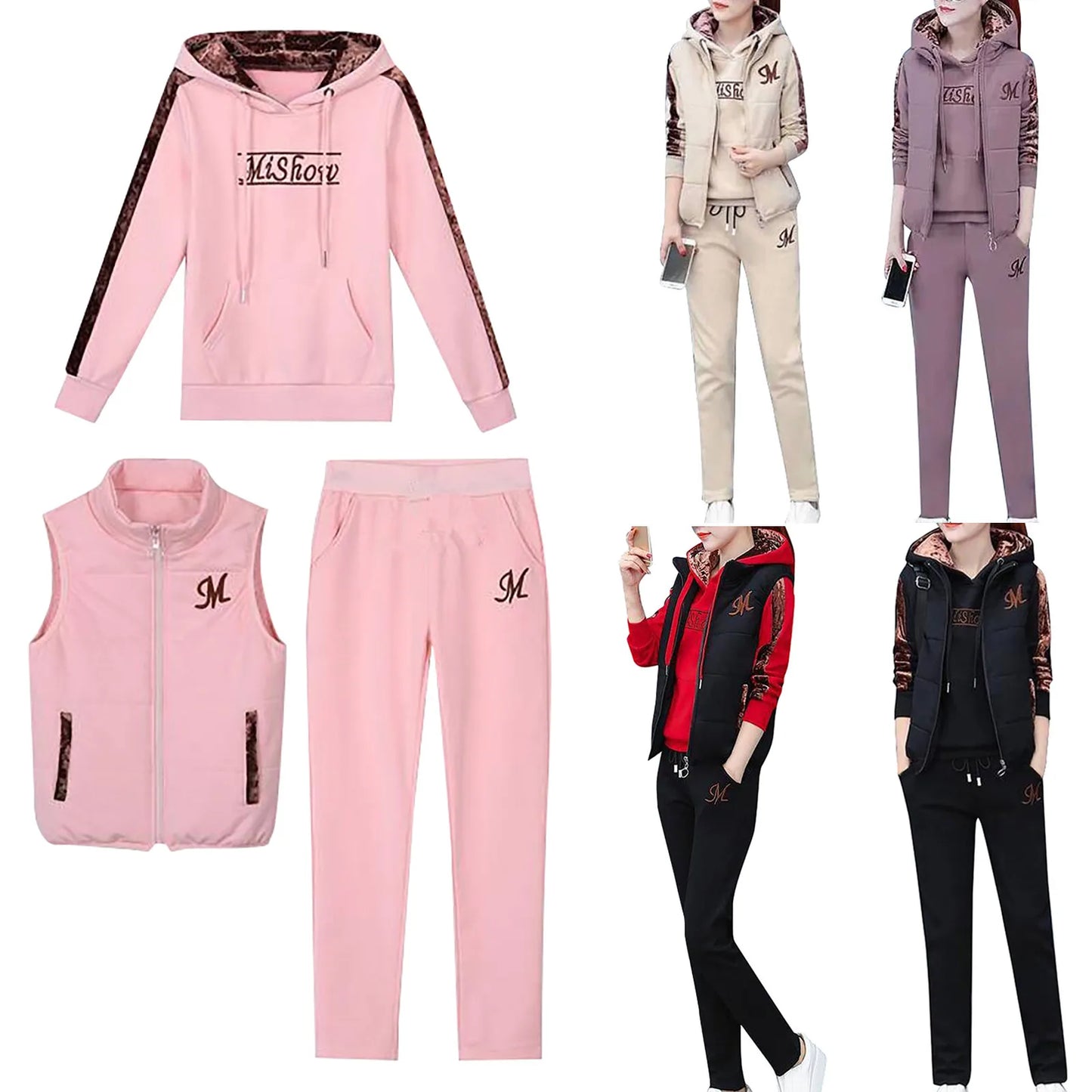 Women 3-Piece Thickened Tracksuit Set