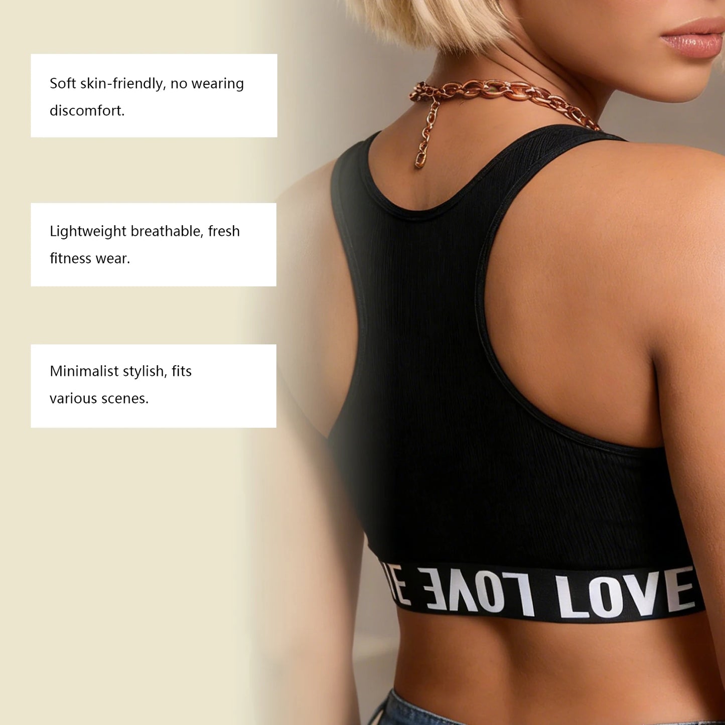 Sleeveless Crew Neck Sports BraLightweight