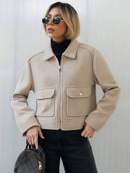 Turn-Down Collar Zip Jacket