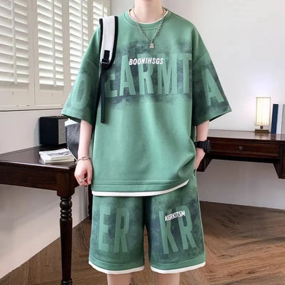 Letter Print T-Shirt Shorts Set