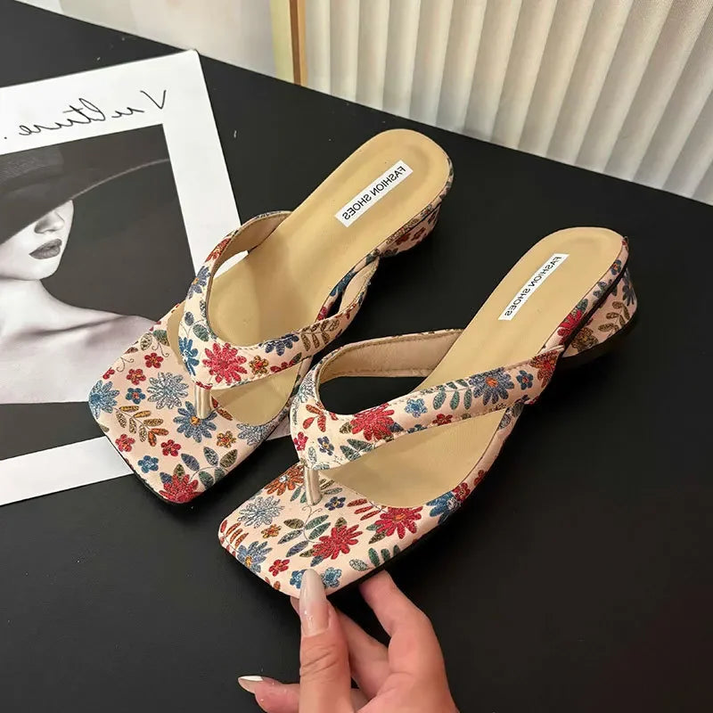 Flower Accent PU Slippers
