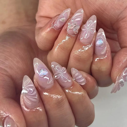 3D Flower Almond Press-On Nails