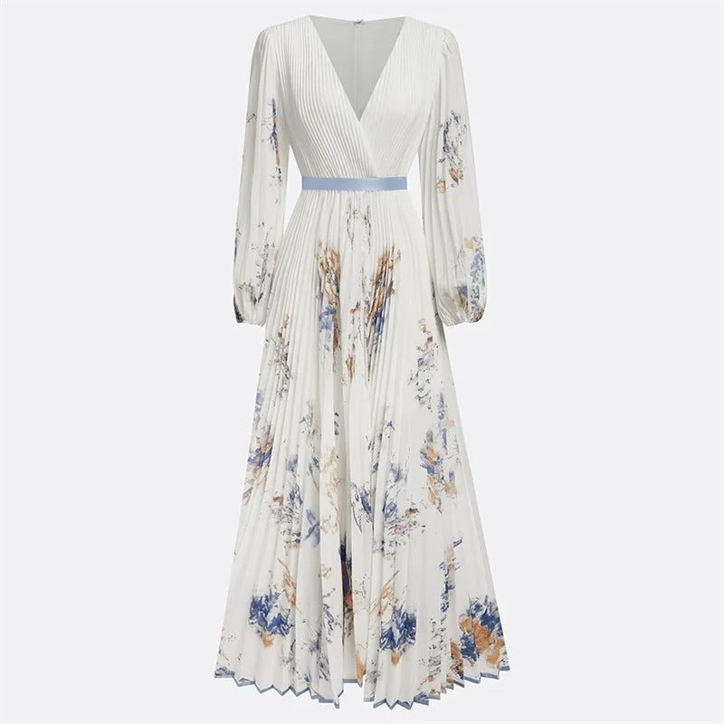 Printed V-Neck Swing A-Line Dress