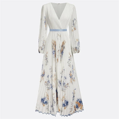 Printed V-Neck Swing A-Line Dress