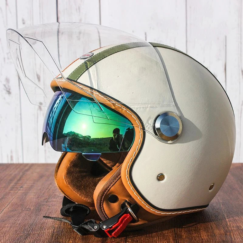 Brown Leather-Look 3/4 Jet Helmet