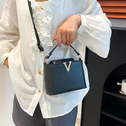Sequined V-Shape Bucket Bag