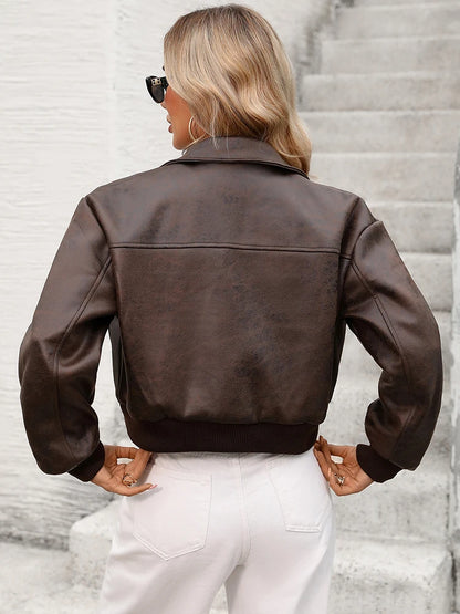 Drop-Shoulder Faux Leather Jacket