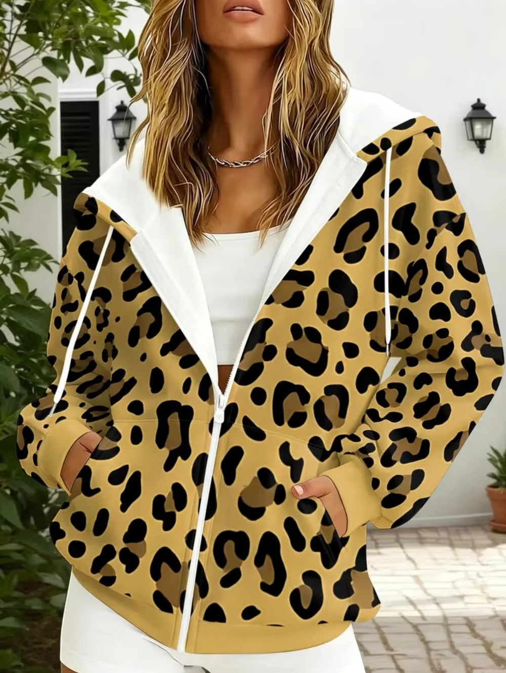 Thin Leopard Zip Hoodie