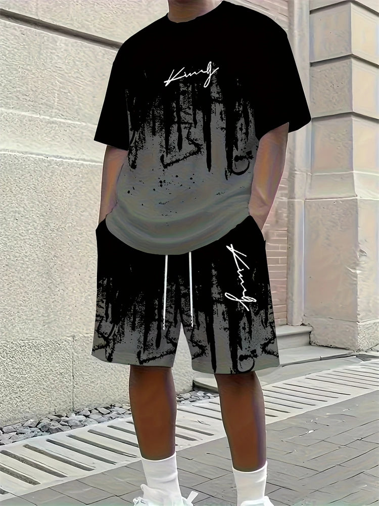 3D Animal Print Casual Shorts Set