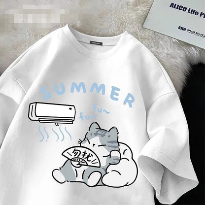 Women Summer Cartoon Print Shirt