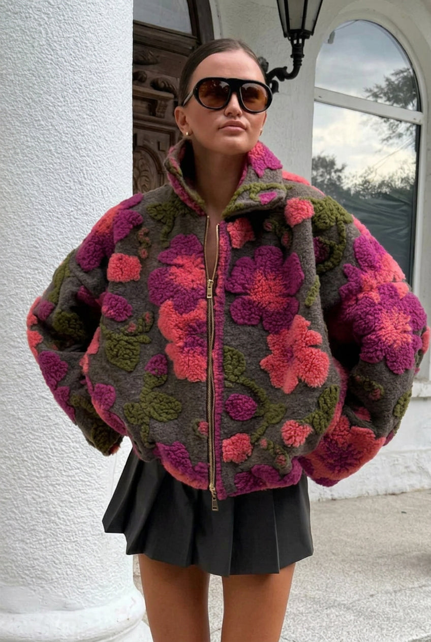 Floral Fleece Zip Sweatshirt