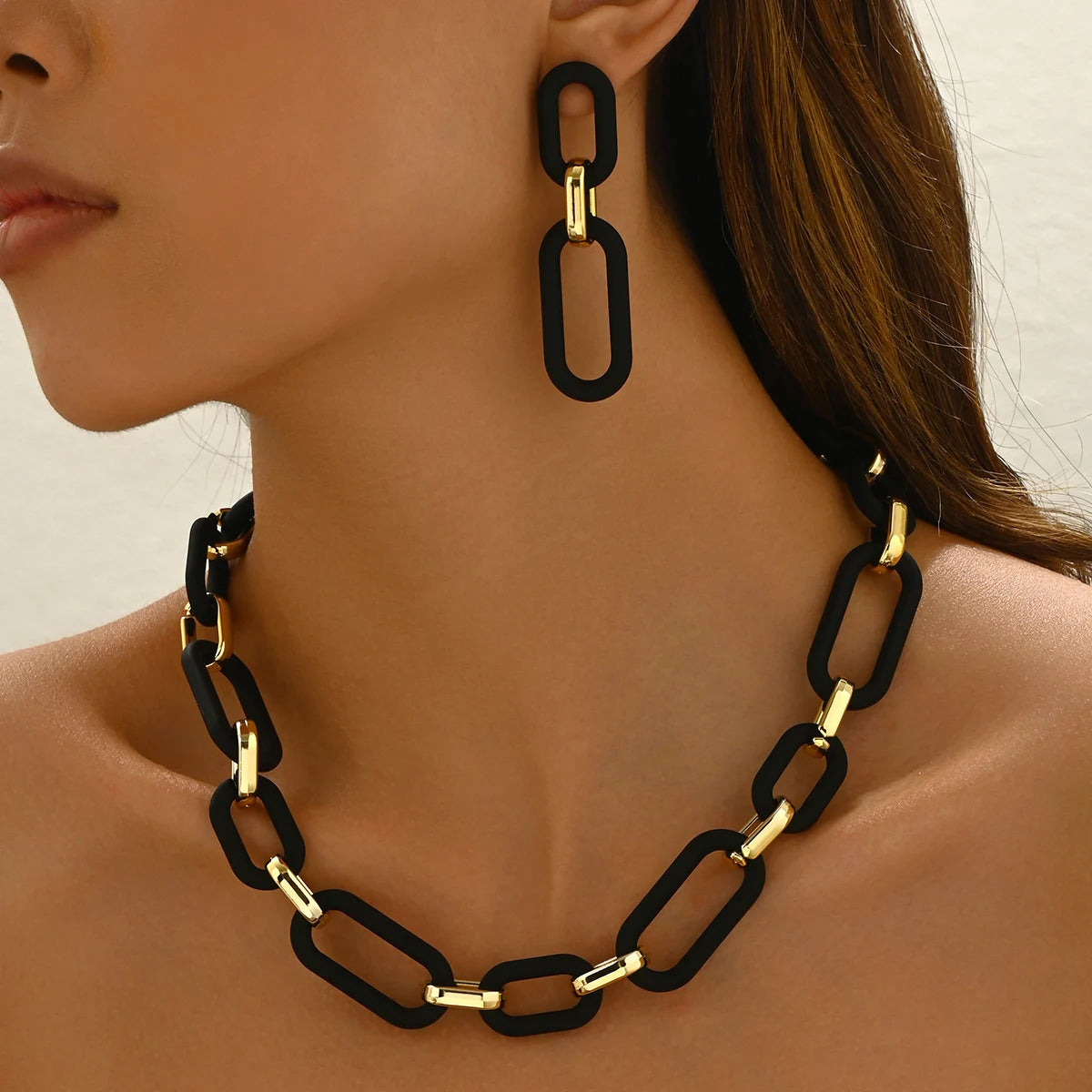 Black Acrylic Necklace Earring Set