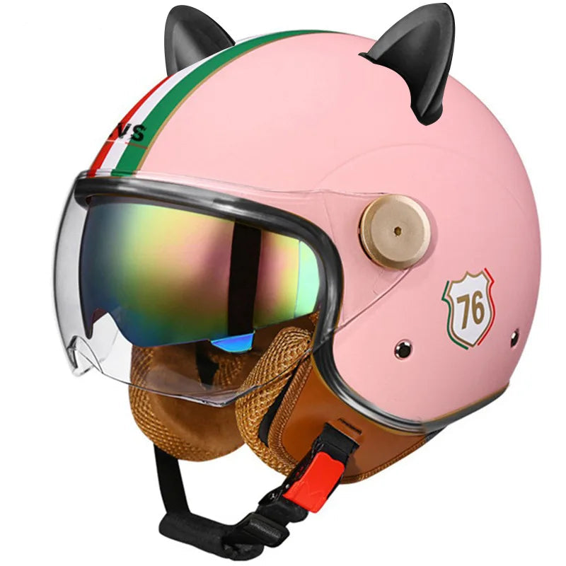Retro Half-Face Cat-Ear Helmet