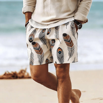 Rhombus Embroidery Drawstring Beach Shorts