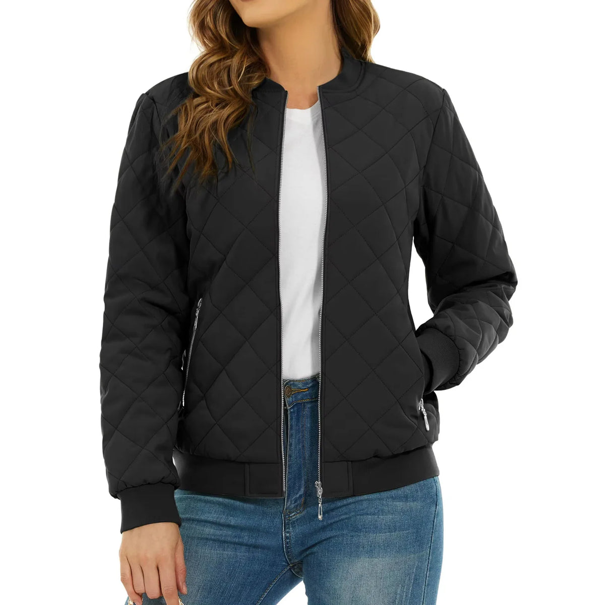 Diamond Quilted Bomber Jacket