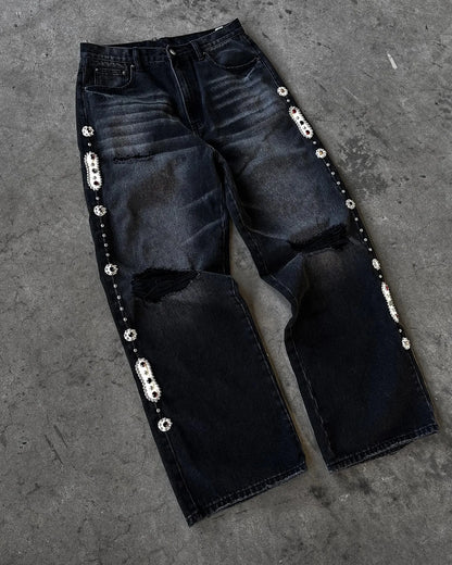 Embroidery Cargo Jeans