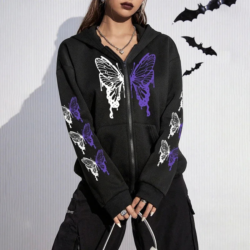 Butterfly Print Zip Hoodie