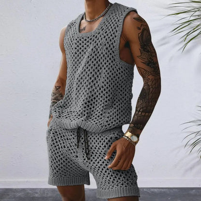Sleeveless Knit Vest Shorts Set