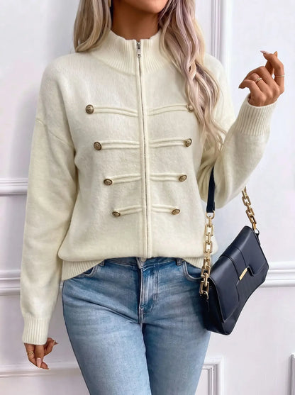 Stand Collar Zip Knit Cardigan