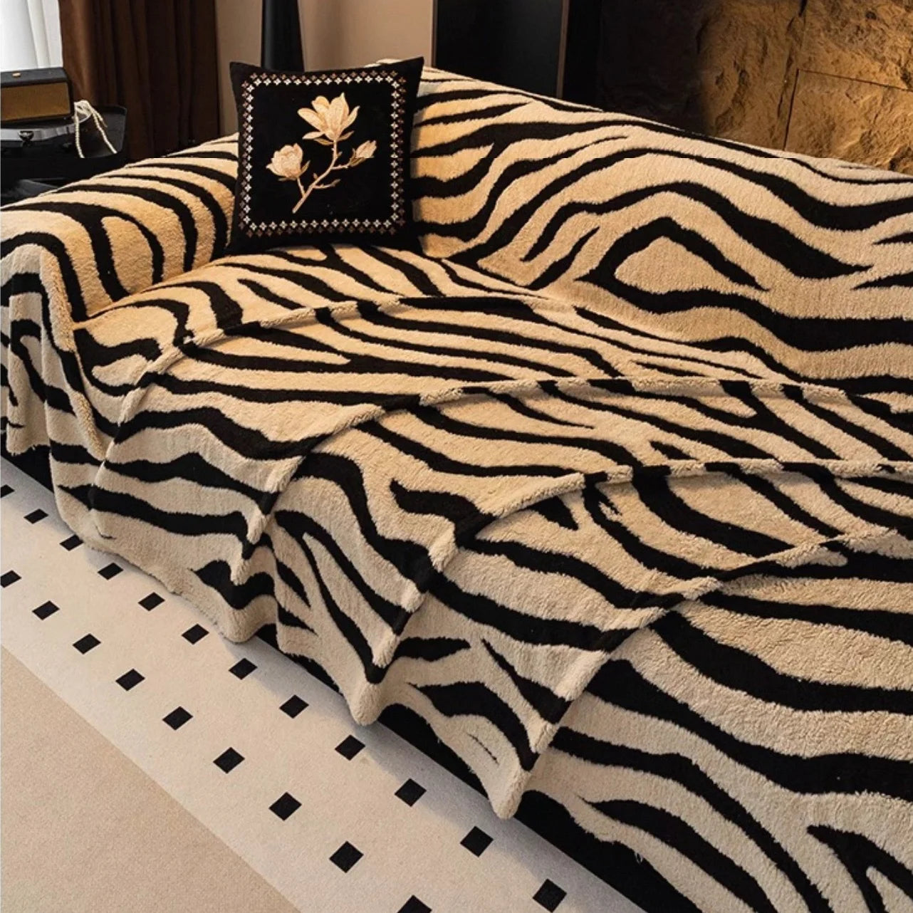 Zebra Fleece Sofa Cover