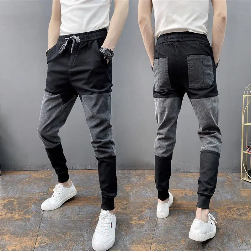 Slim Elastic Casual Patchwork Korean Trouser