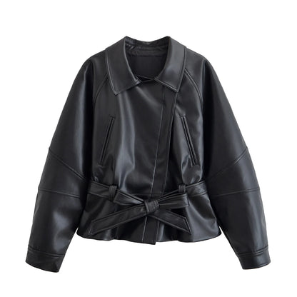 Faux Leather Belted Jacket