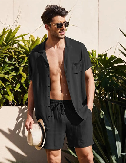 Cotton Linen Short Sleeve Shirt Set