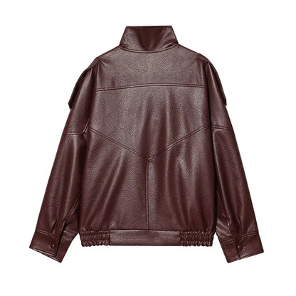 Oversized Faux Leather Bomber Jacket