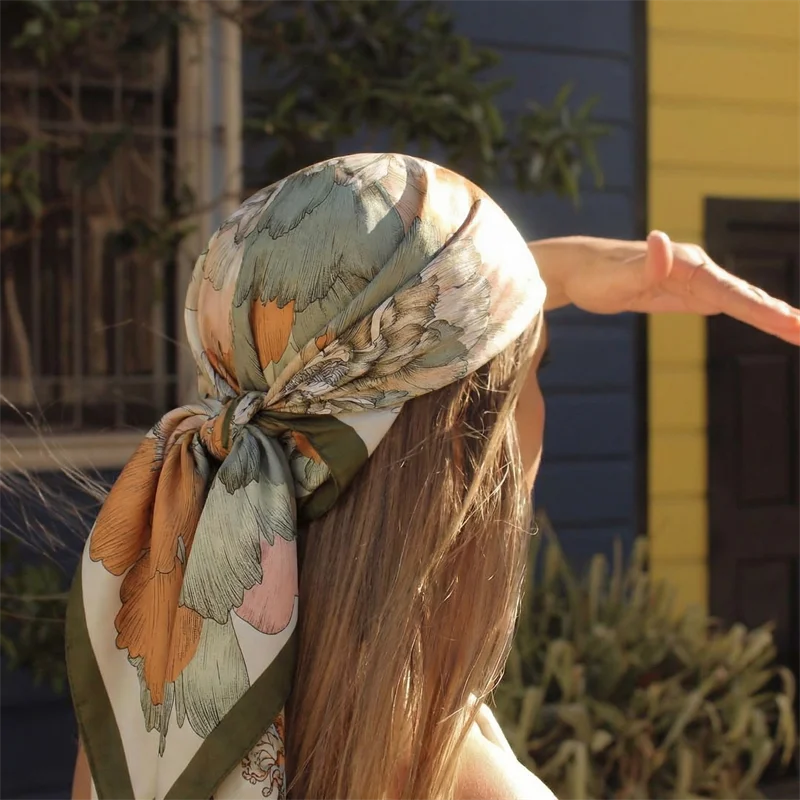 Satin Print Square Wrap Scarf