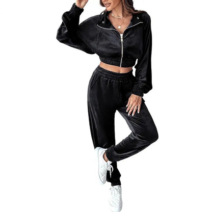 Women Velvet Two-Piece Tracksuit Set