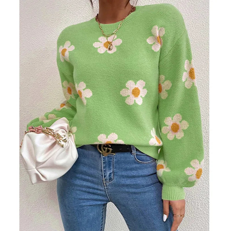 Floral Print Knit Sweater
