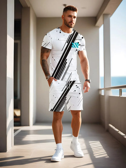 Irregular 3D Print T-Shirt Set