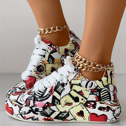 Women's Graffiti Print Low-Top Platform Sneakers