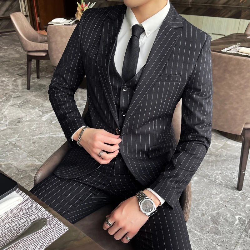 Slim Fit Striped Three-Piece Suit