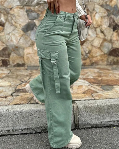 Retro Multi-Pocket Wide-Leg Pants