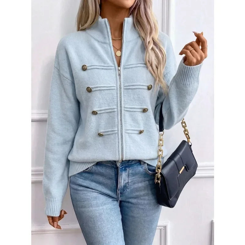 Stand Collar Zip Knit Cardigan