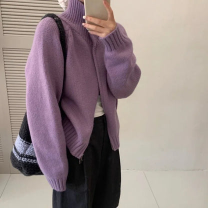 Stand Collar Double-Zip Cardigan