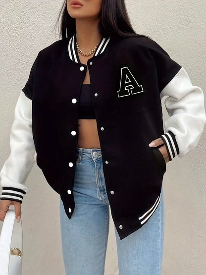 A-Line Color-Block Baseball Jacket