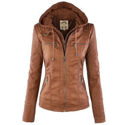 Hooded Faux Leather Moto Jacket