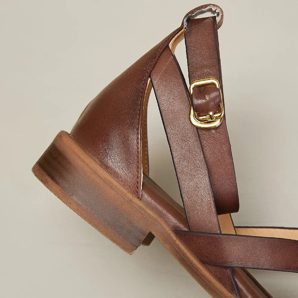 Genuine Leather Ankle Strap Sandals