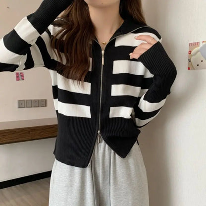 Double-Zip Hooded Knit Jacket