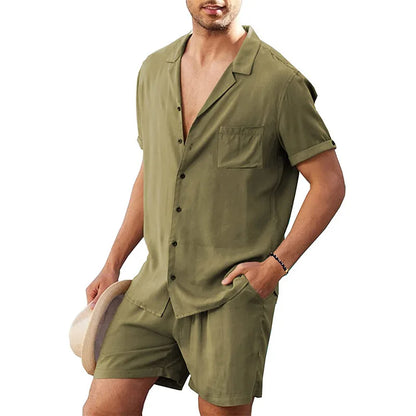 Cotton Linen Short Sleeve Shirt Set