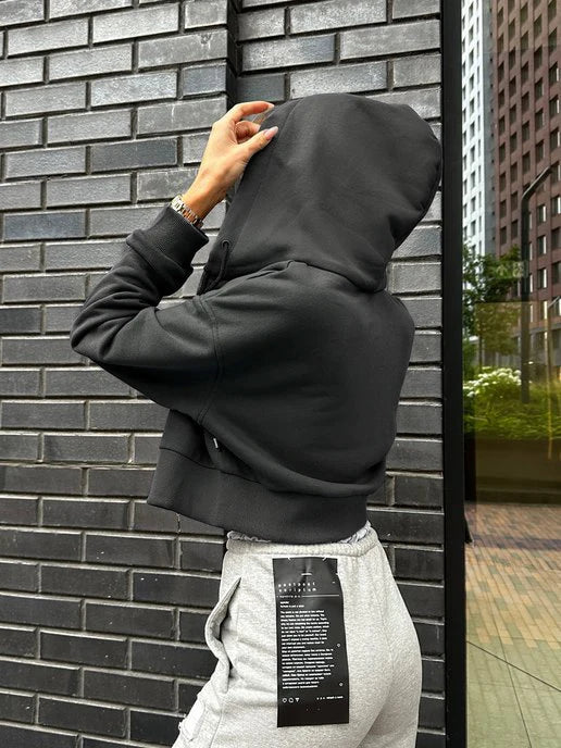 Cropped Drop-Shoulder Zip Hoodie