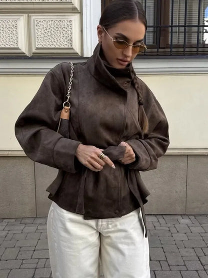 Belted Faux Suede Jacket