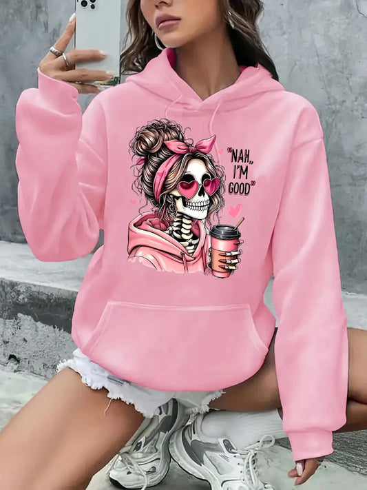 Skull Portrait Graphic Vintage Hoodie