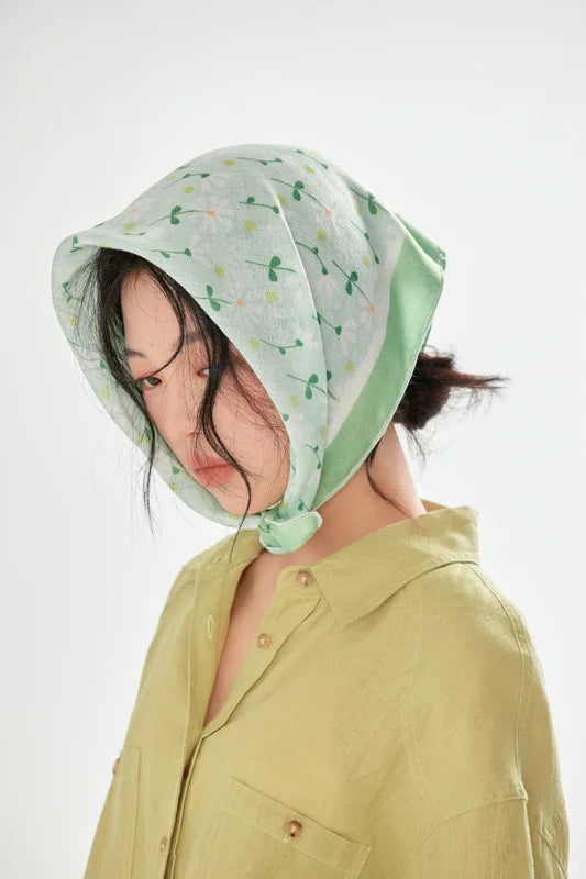 Cotton Linen Square Floral Scarf